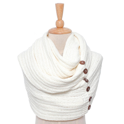 Wandelbarer Schal aus Baumwolle - Gestrickter, wandelbarer Schal aus Baumwolle in Schneewittchen aus Thailand