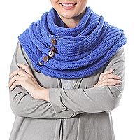 Cotton convertible scarf, ' - Knit Cotton Convertible Scarf in Lapis from Thailand