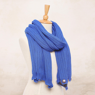 Wandelbarer Schal aus Baumwolle - Wandelbarer Strickschal aus Baumwolle in Blau aus Thailand