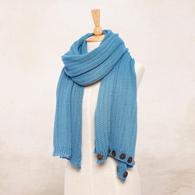 Cotton convertible scarf, 'Dreamscape in Teal' - Knit Cotton Convertible Scarf in Teal from Thailand