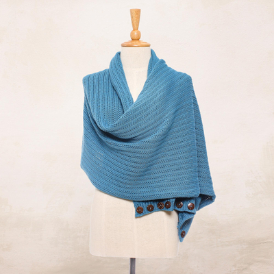 Wandelbarer Schal aus Baumwolle - Wandelbarer Strickschal aus Baumwolle in Blaugrün aus Thailand