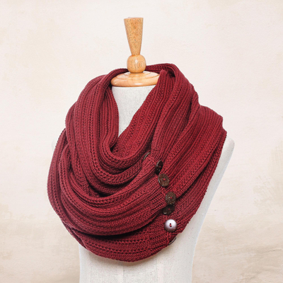 Cotton convertible scarf, 'Dreamscape in Cherry' - Knit Cotton Convertible Scarf in Cherry from Thailand