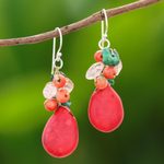 Multi-gemstone beaded dangle earrings, 'Summer Fire' - Multi-Gemstone Beaded Dangle Earrings Crafted in Thailand