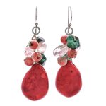 Multi-gemstone beaded dangle earrings, 'Summer Fire' - Multi-Gemstone Beaded Dangle Earrings Crafted in Thailand