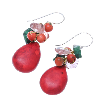 Multi-gemstone beaded dangle earrings, 'Summer Fire' - Multi-Gemstone Beaded Dangle Earrings Crafted in Thailand