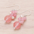 Pendientes colgantes con cuentas de cuarzo y perlas cultivadas - Aretes colgantes con cuentas de cuarzo rosa y perlas cultivadas