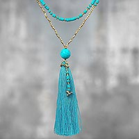 Calcit-Perlen-Anhänger-Halskette, „Boho Mood“ – Böhmische Calcit-Perlen-Anhänger-Halskette aus Thailand