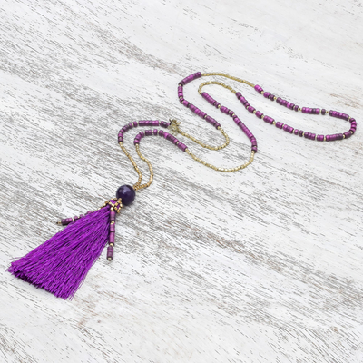 Quartz beaded pendant necklace, 'Boho Mood' - Bohemian Purple Quartz Beaded Pendant Necklace