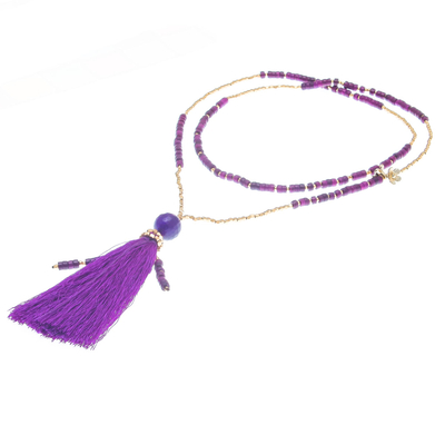 Quartz beaded pendant necklace, 'Boho Mood in Purple' - Bohemian Purple Quartz Beaded Pendant Necklace