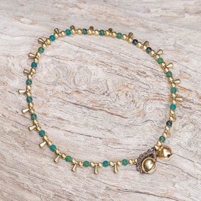 Serpentine beaded charm anklet, 'Bohemian Shower' - Serpentine Beaded Charm Anklet from Thailand