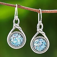 Roman glass dangle earrings, 'Roman Knot' - Knot Pattern Roman Glass Dangle Earrings from Thailand