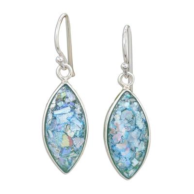 Marquise Roman Glass Dangle Earrings from Thailand, 'Ancient Marquise'