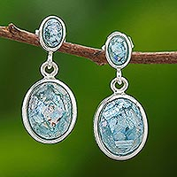 Roman glass dangle earrings, 'Romantic Ovals' - Oval Roman Glass Dangle Earrings from Thailand