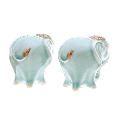Celadon ceramic salt and pepper shakers, 'Calm Elephants in Green' (pair) - Celadon Ceramic Elephant Salt and Pepper Shakers (Pair)