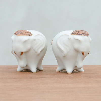 Ceramic salt and pepper shakers, Calm Elephants in White (pair)