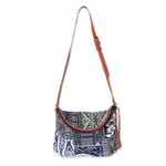 Leather accented cotton blend sling, 'Lanna Patchwork' - Leather Accented Patchwork Cotton Blend Sling from Thailand