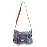 Leather accented cotton blend sling, 'Lanna Patchwork' - Leather Accented Patchwork Cotton Blend Sling from Thailand