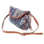 Leather accented cotton blend sling, 'Lanna Patchwork' - Leather Accented Patchwork Cotton Blend Sling from Thailand