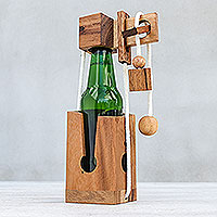 Wood puzzle, 'Open the Bottle' (5.5 inch)