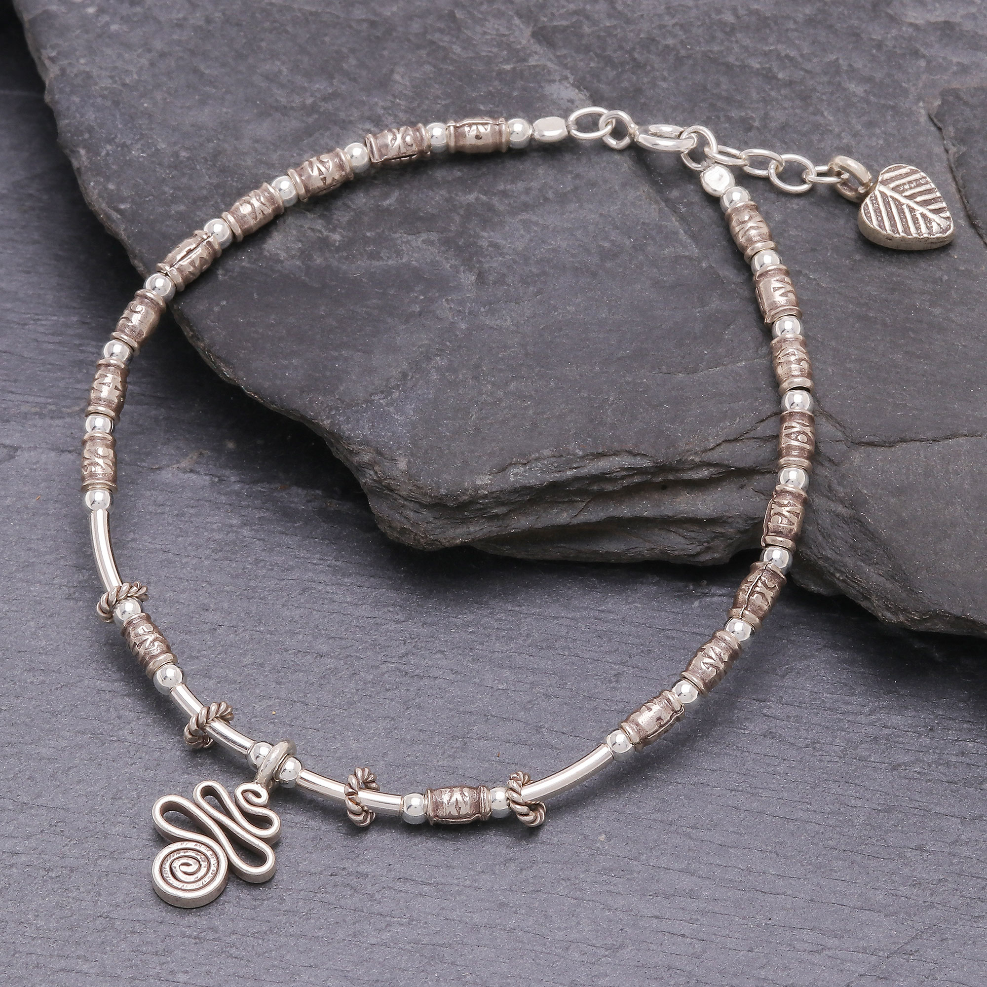 Karen Hill Tribe Silver Beaded Bracelet from Thailand - Spiral