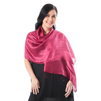 Silk scarf, 'Shimmering Magenta' - Handwoven Silk Wrap Scarf in Magenta from Thailand
