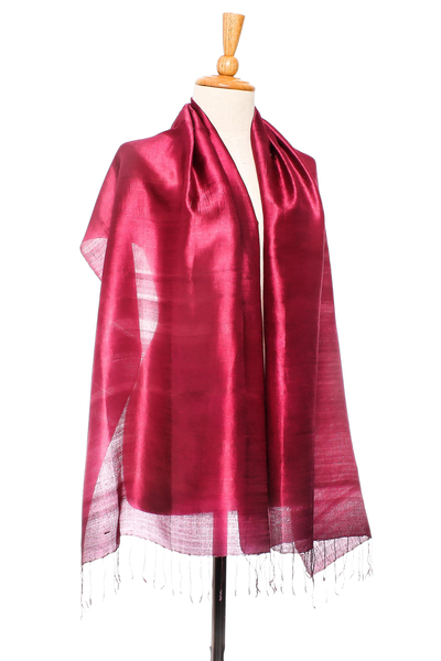 Pañuelo de seda - Bufanda cruzada de seda tejida a mano en magenta de Tailandia
