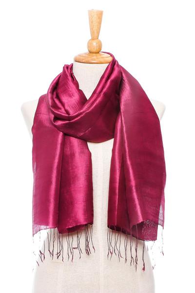 Silk scarf, 'Shimmering Magenta' - Handwoven Silk Wrap Scarf in Magenta from Thailand
