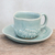 Celadon ceramic teacup and saucer, 'True Elephants' - Elephant-Themed Celadon Ceramic Teacup and Saucer