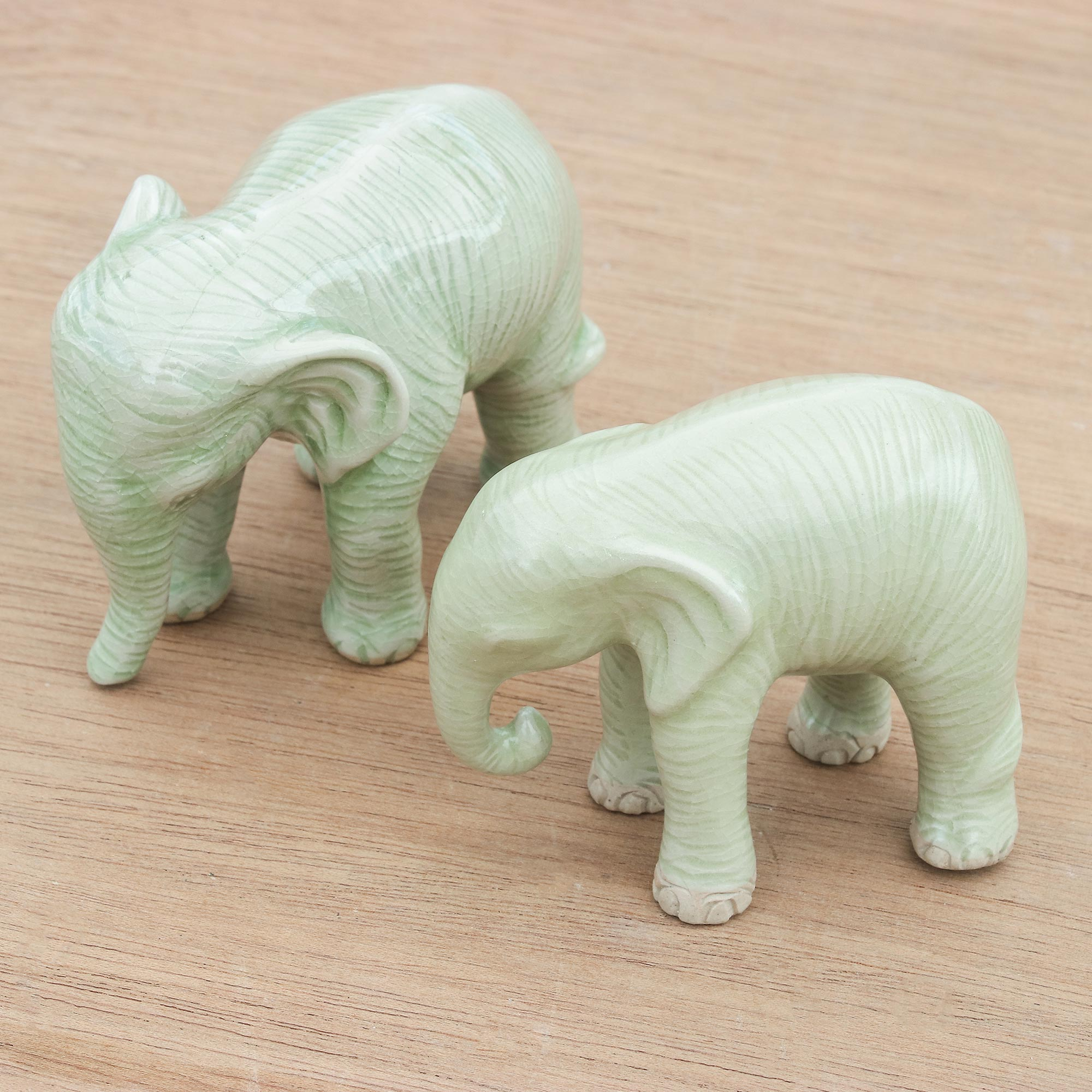 Unicef Market Celadon Ceramic Figurines Of Two Elephants From