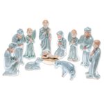 Celadon ceramic nativity scene, 'Nativity of Peace' (11 piece) - Celadon Ceramic Nativity Scene from Thailand (11 Piece)