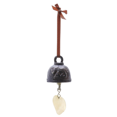 Brass bell, 'Antique Sound' - Oxidized Elephant Motif Brass Bell Crafted in Thailand
