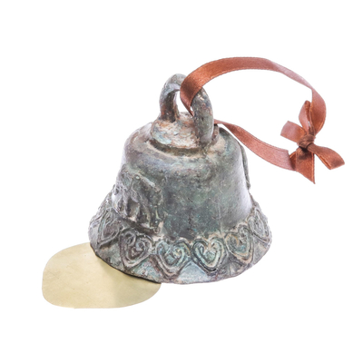 Brass bell, 'Traditional Sound' - Antiqued Elephant Motif Brass Bell from Thailand