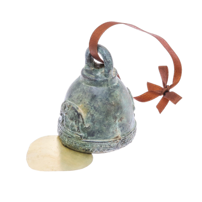 Campana de bronce - Campana de latón con motivo de elefante verde oxidado de Tailandia