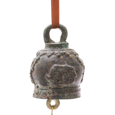 Campana de bronce - Campana redonda de latón con motivo de elefante de Tailandia