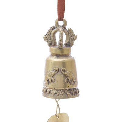 Brass bell, 'Golden Elephant Song' - Elephant-Themed Brass Bell Crafted in Thailand