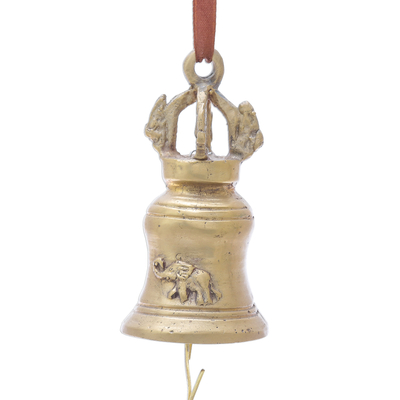 Brass bell, 'Ceremonial Sound' - Elephant Motif Brass Bell Crafted in Thailand