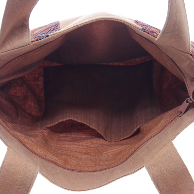 Umhängetasche aus Baumwolle, 'Lanna Caramel' - Geometrische Umhängetasche aus Baumwolle in Karamell aus Thailand