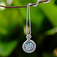 Roman glass pendant necklace, 'Glittering Moon'