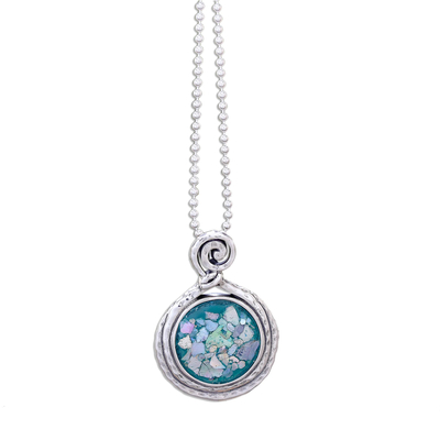 Roman glass pendant necklace, 'Glittering Moon' - Artisan Crafted Roman Glass Pendant Necklace from Thailand