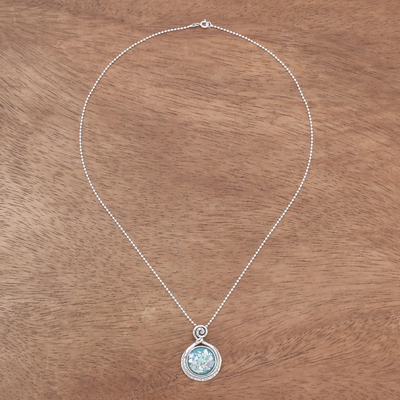 Roman glass pendant necklace, 'Glittering Moon' - Artisan Crafted Roman Glass Pendant Necklace from Thailand
