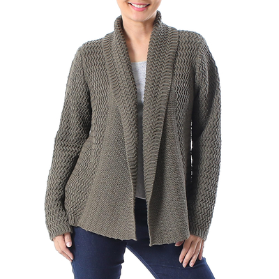 Knit Cotton Cardigan in Dark Taupe from Thailand