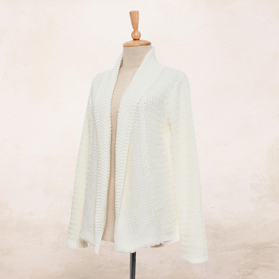 Cotton cardigan, 'Zigzag Knit in Ivory' - Knit Cotton Cardigan in Ivory from Thailand