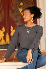 Cotton pullover, 'Cool Cross in Flint' - Knit Cotton Pullover in Flint from Thailand