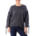 Cotton pullover, 'Cool Cross in Flint' - Knit Cotton Pullover in Flint from Thailand