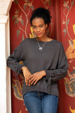 Cotton pullover, 'Cool Cross in Flint' - Knit Cotton Pullover in Flint from Thailand