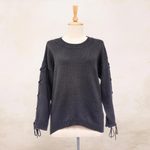 Cotton pullover, 'Cool Cross in Flint' - Knit Cotton Pullover in Flint from Thailand