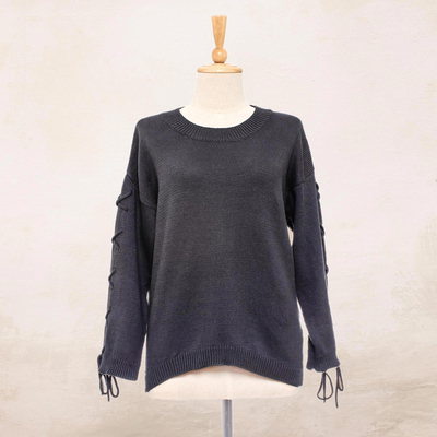 Cotton pullover, 'Cool Cross in Flint' - Knit Cotton Pullover in Flint from Thailand