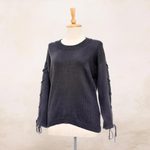 Cotton pullover, 'Cool Cross in Flint' - Knit Cotton Pullover in Flint from Thailand