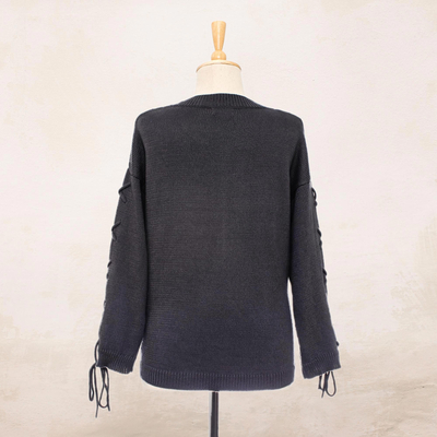 Cotton pullover, 'Cool Cross in Flint' - Knit Cotton Pullover in Flint from Thailand