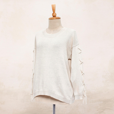 Cotton pullover sweater, 'Cool Cross in Antique White' - Knit Cotton Pullover in Antique White from Thailand